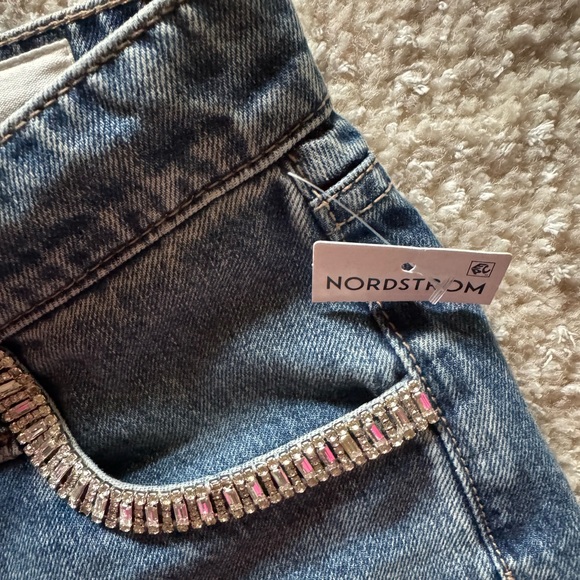 NEW rag & bone Embellished High Waist Raw Hem Cut Off Denim Shorts in Evjwl
